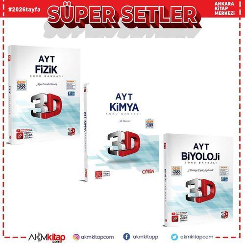 3D AYT Fizik Kimya ve Biyoloji Soru Bankası Seti 3 Kitap
