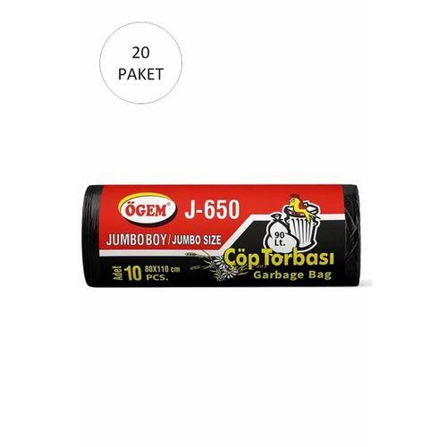 J-650 Jumbo Boy Çöp Torbası 80 x 110 cm 10 Lu Rulo x 20 Paket = 200 Adet (Siyah)