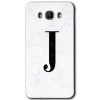 Samsung Galaxy J7 2016 HD Baskılı Kılıf + 9D Tam Ekran Koruyucu - Beyaz Mermer Desenli J Harf