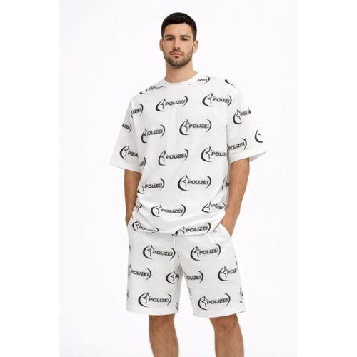 Erkek Oversize Ön Ve Arka Baskılı Tişört Şort Takım Rahat Kalıp Yazlık Günlük Kombin - Beyaz