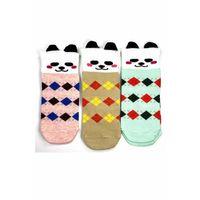 3 Çift Köpek Temalı 3 Boyutlu Kulaklı Pamuk Ekose Kadın Bilek Çorap