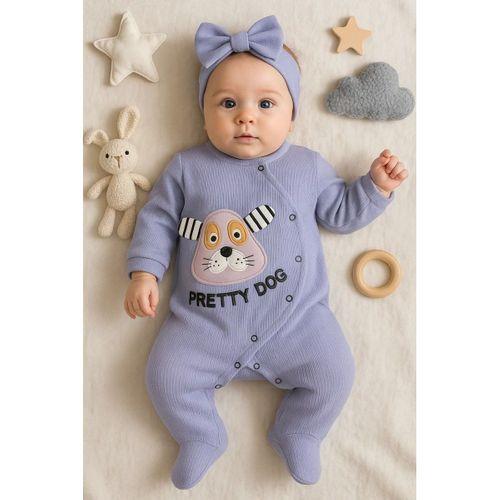 Pretty Dog Nakışlı Bandanalı % 100 Pamuk Kız Bebek Tulumu