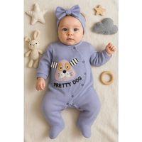 Pretty Dog Nakışlı Bandanalı % 100 Pamuk Kız Bebek Tulumu