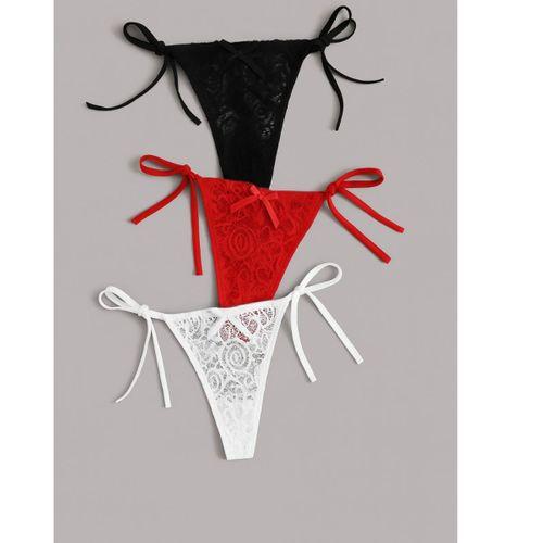 3’lü Dantelli Yandan Bağlamalı Seksi Tanga