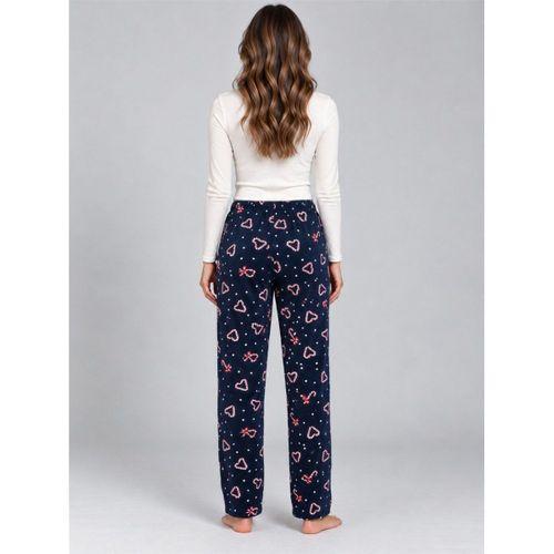 Kadın Tek Alt Pijama Pantolonu - Kalp Ve Fiyonk Desenli Cepli, Lacivert