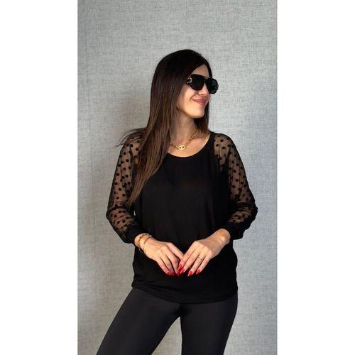 Kadın Yarasa Kol Puantiyeli Tül Detay Bluz