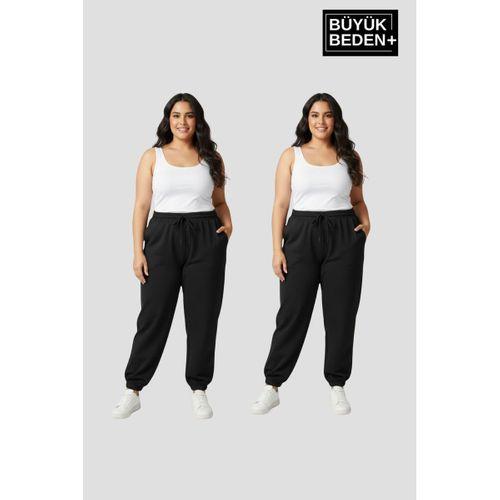 Kadın Büyük Beden İkili Jogger Paça Lastikli İnce Eşofman Altı Seti SPR26BEA951+2