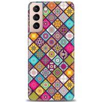 Samsung Galaxy S21 Kılıf HD Baskılı Kılıf - Renkli Mozaik + Tam Ekran Koruyucu