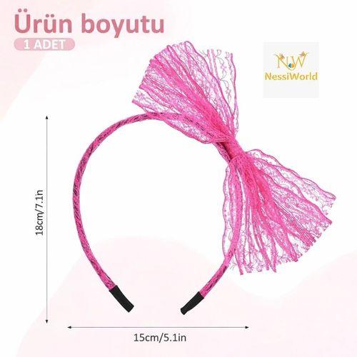 80’ler 90’lar Neon Pembe Dantel Taç Fiyonklu