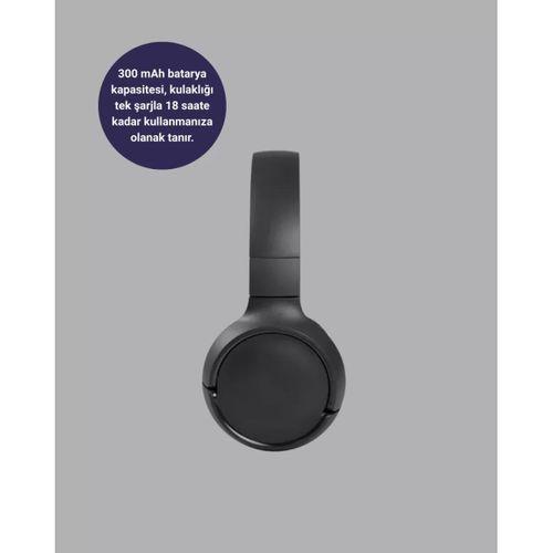 Bluetooth 5.0 Siyah Kablosuz Kulaklık 18 Saat Batarya Katlanabilir Tasarım