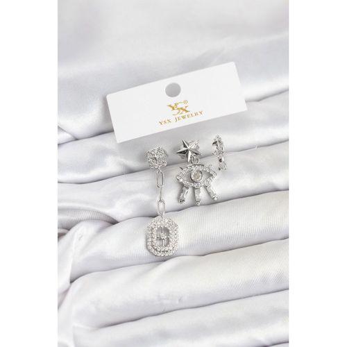 Pirinç Gümüş Renk Göz ve Kutup Yıldızı Model YSX Trio Küpe Seti