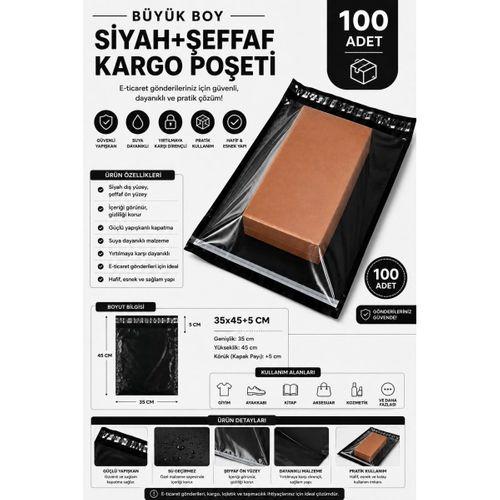 Büyük Boy Siyah Şeffaf Kargo Poşeti 35x45+5 Cm 100 Adet