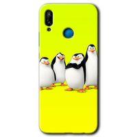 Huawei P20 Lite Kılıf Baskılı Kapak - Penguenler + 5D Tam Kaplayan Cam