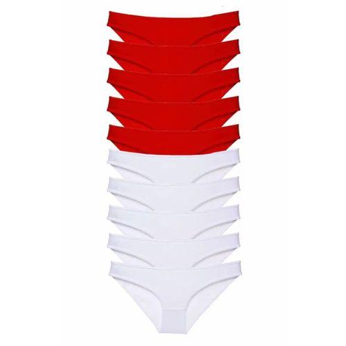 10 adet Süper Eko Set Likralı Kadın Slip Külot Kırmızı Beyaz