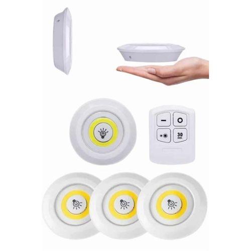 Yapışkanlı 3'lü Spot Led Işık Lamba Montajsız Pilli Uzaktan Kumandalı