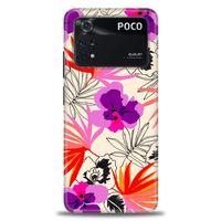 Xiaomi Poco M4 Pro 4G Kılıf HD Baskılı Kılıf - Kırmızı Mor Çiçekler + Tam Ekran Koruyucu