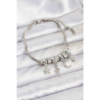 Pirinç Gümüş Renk Yılan Charmlı Kadın Bileklik