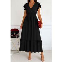 Kadın Kısa Kelebek Kollu Kruvaze Yakalı Beli Lastikli Aerobin Elbise