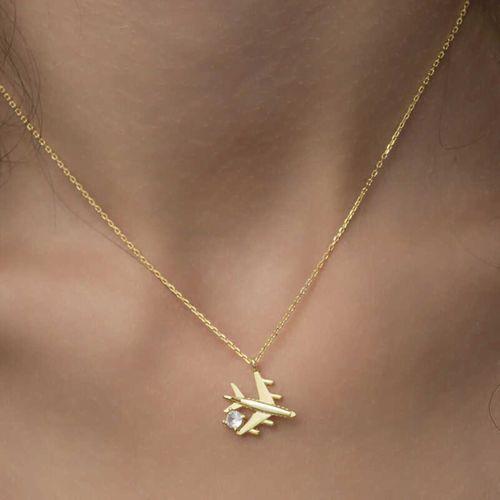 Lucky Life 925 Ayar Gumuss Gold Tek Taşlı Uçak Lucky Life Lucky Life Kadın Kolye