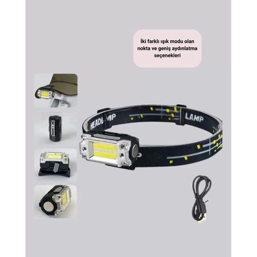 Beyaz Led Işık Sensörlü Kafa Lambası Lityum Batarya Led El Fenerli Şarjlı