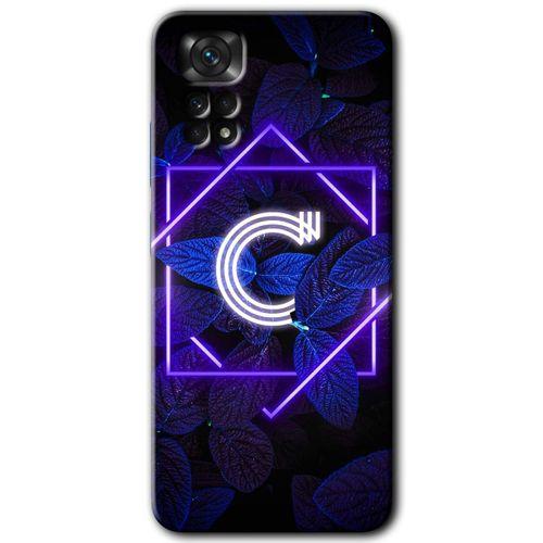 Redmi Note 11 5G Global Kılıf HD Desen Baskılı Arka Kapak - Dark Neon Yaprak C Harfi + Kırılmaz Cam