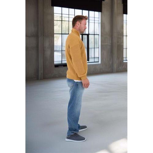 Oversize Selanik Örgü Yarım Fermuar Erkek Triko Kazak - Hardal