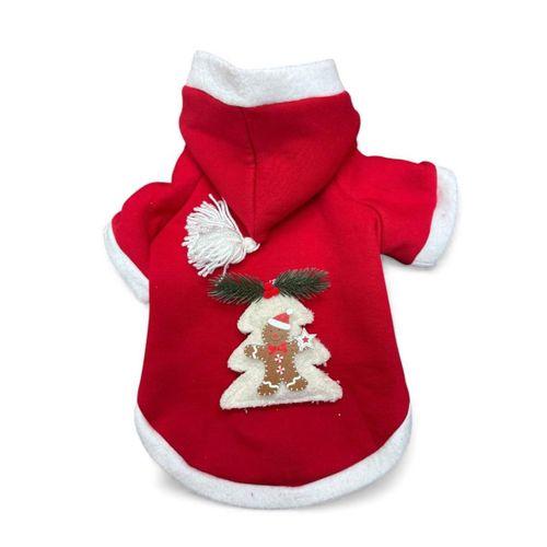 Yılbaşı Ağacı Kırmızı Polar Köpek Kıyafeti | Kapüşonlu Noel Köpek Sweatshirt | Küçük Irklar İçin