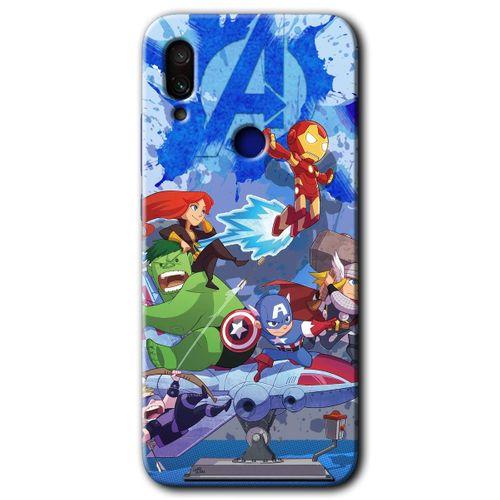 Redmi Note 7 Kılıf HD Desen Baskılı Arka Kapak - Avengers Cartoon + Kırılmaz Cam
