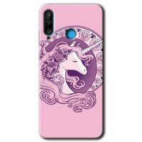 MRCİLETİSİM Huawei P30 Lite Kılıf HD Desen Baskılı Arka Kapak + Temperli Cam - Unicorn-Pembe