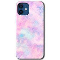 MRCİLETİSİM iPhone 12 Kılıf HD Desen Baskılı Arka Kapak + Temperli Cam - Pembe-Duman