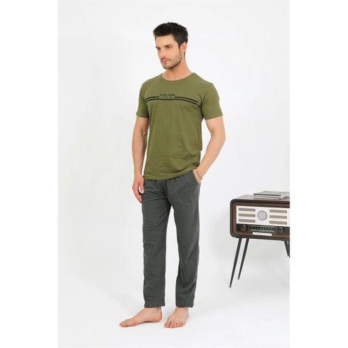 Erkek Pamuk Kısa Kol Pijama Takım Haki