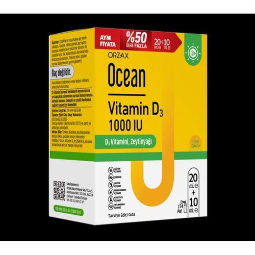 ORZAX Ocean Vitamin D3 1000 IU Sprey 20 ml + 10 ml %50 Daha Fazla 850081345022