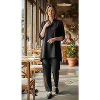 Kadın Kolu Katlanır Düğme Detay Hakim Yaka Bluzve Pantolon Sofia Keten Kumaş Ikili Takim