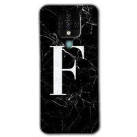 Tecno Camon 16 Kılıf HD Desen Baskılı Arka Kapak+Temperli Cam - Siyah Mermer Desenli F Harfi