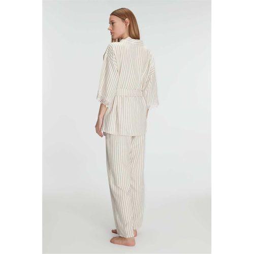 Kadın ’lü Sabahlık, Atlet Ve Pantolon Takımı Dantel Detaylı, Gecelik Set