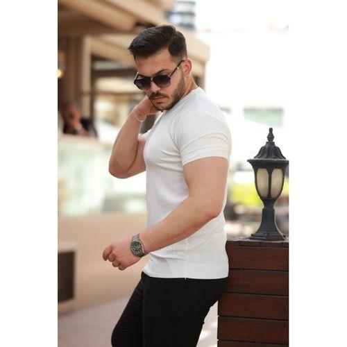 Erkek Ince çizgi Dokulu Bisiklet Yaka Kısa Kollu T-shirt