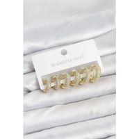 316L Çelik Gold Renk Zirkon Taşlı Halka Küpe Seti - TJ-BKP11520