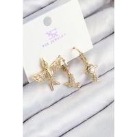 Pirinç Zirkon Taşlı 3'lü Kuş Model Gold Renk Kadın Küpe