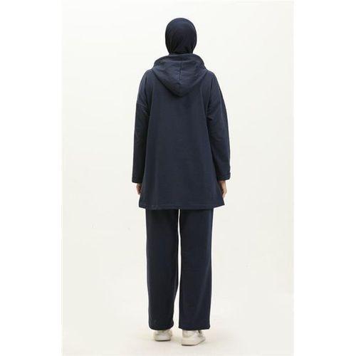 Kapşonlu Sweat Eşofman Sade Basic Spor Takım - 03056.015 - Lacivert