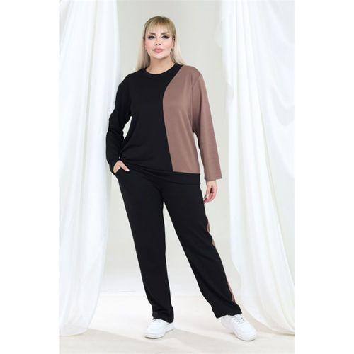 Melsay Butik Siyah Taba Renk Bloklu Modal Kadın Eşofman Takımı