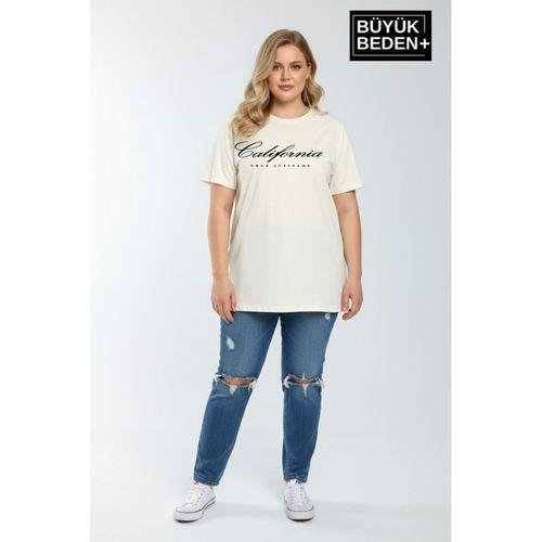Süperlife Kadın Büyük Beden El Yazılı California Baskılı 3xl-6xl Bisiklet Yaka Tshırt SPR25BTSK510-7