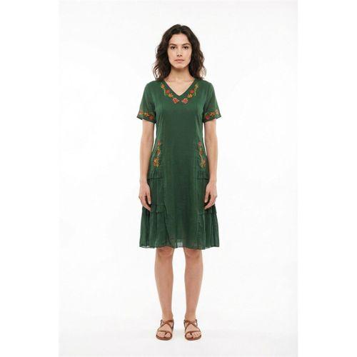 Kısa Kol Belgin V Yaka Yazlık Vual Elbise Yeşil Ysl