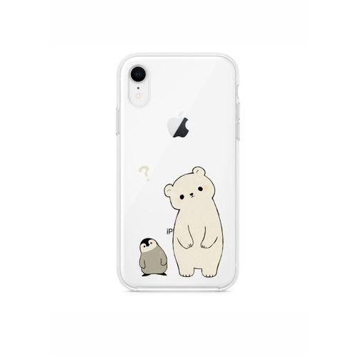 iPhone XR Penguen ve Ayıcık Desenli Şeffaf Telefon Kılıfı