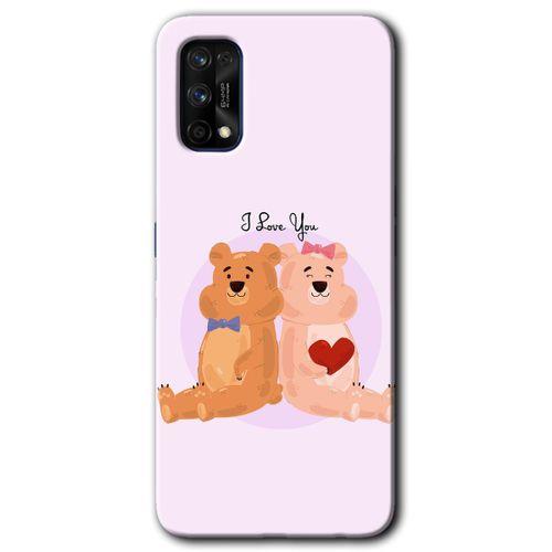 MRCİLETİSİM Realme 7 Pro Kılıf HD Desen Baskılı Arka Kapak + Temperli Cam - Sevgili Ayıcık