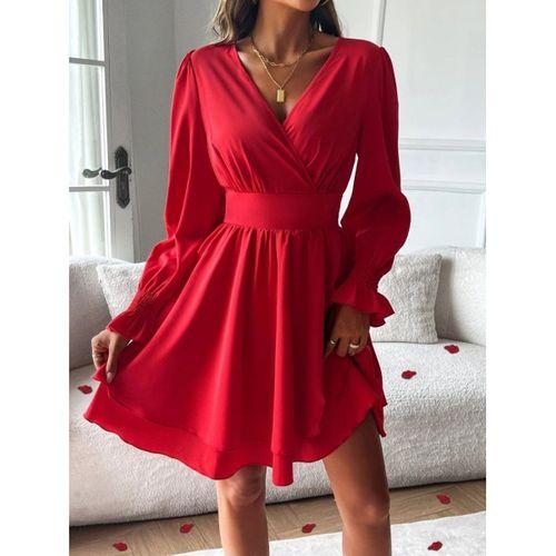 Kadın Uzun Kollu Kruvaze Yakalı Mini Sandy Elbise