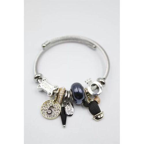 Çelik Charmlı Kaktüs Bilezik - Siyah