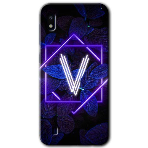 Samsung Galaxy A10 Kılıf Baskılı Kapak - Dark Neon Yaprak V Harfi +Tam Ekran Koruyucu