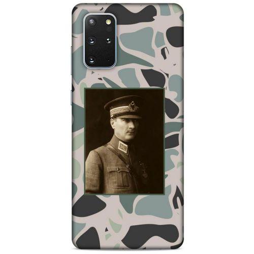Samsung Galaxy S20 Plus Kılıf Atatürk (16) Kalın Kılıf Kamuflaj Açık Yeşil