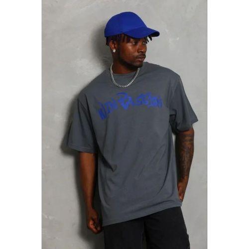 Erkek Baskılı T-Shirt Kısa Kol Bisiklet Yaka Regular Fit Rahat Kalıp Günlük Tişört - Füme