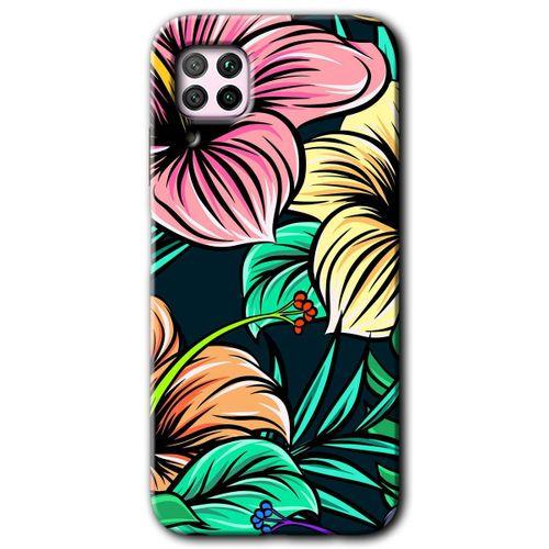 Huawei P40 Lite Kılıf Kapak - Çizim Çiçekler +Hayalet Ekran Yandan Gözükmez